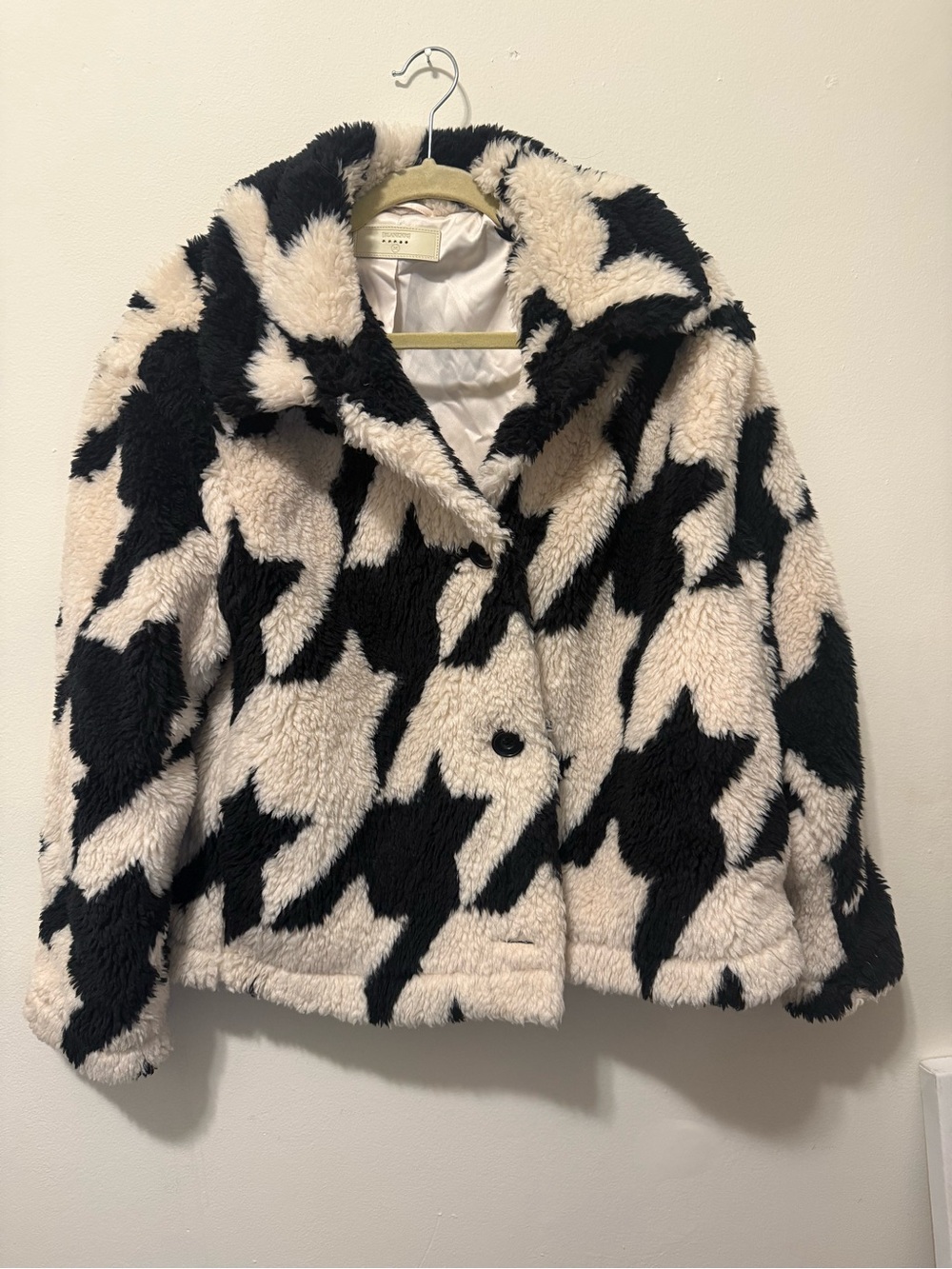 Blank NYC Black & Cream Houndstooth Teddy Jacket